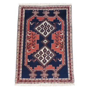 Geometric Afshar Rug in Tribal Design Red & Blue 3.3 x 5
