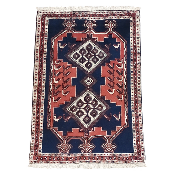 Geometric Afshar Rug in Tribal Design Red & Blue 3.3 x 5